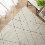 Charcoal Narrow Lines Geometric Ivory Carpet