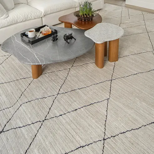 Charcoal Narrow Lines Geometric Ivory Carpet