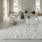 Raised Diamond and Dot Patterned Grey Carpet