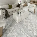 Raised Diamond and Dot Patterned Grey Carpet