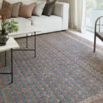 Traditional Pattern Slate Blue and Terracotta Carpet