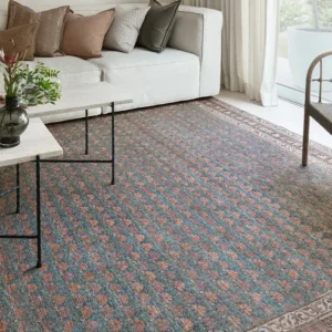 Traditional Pattern Slate Blue and Terracotta Carpet