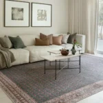 Traditional Pattern Slate Blue and Terracotta Carpet