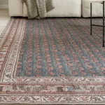 Traditional Pattern Slate Blue and Terracotta Carpet