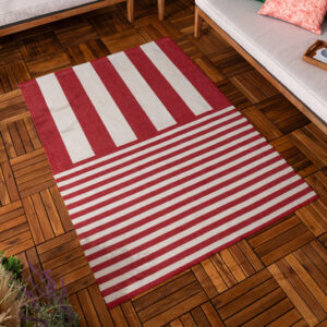 Deck Stripe Printed Indoor Outdoor Rug White Red