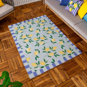 Lemons Printed Indoor Outdoor Rug Blue