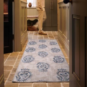 Woodblock Paisley Blue Eco‑Washable Runner