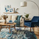 Celestial CES02 Ivory Teal Blue Rug