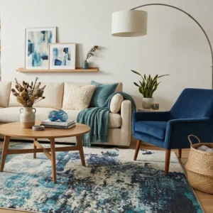 Celestial CES02 Ivory Teal Blue Rug