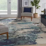 Celestial CES02 Ivory Teal Blue Rugs