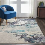 Celestial Ivory Teal Blue Rug
