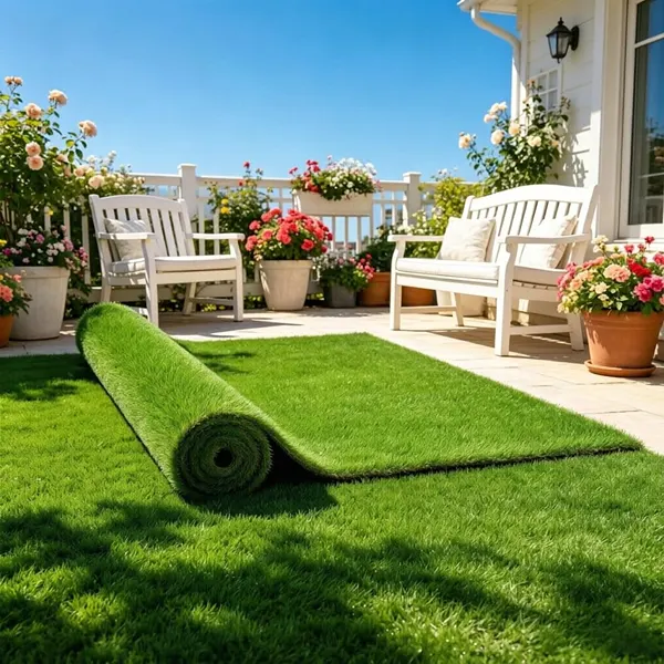 Synthetic Grass close-up highlighting dense blades and natural lawn appearance details