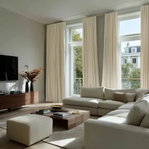 Cream Textured Linen Noise-Reducing Curtains