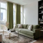 Olive Green Linen Soundproof Curtains 1