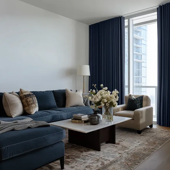 Royal Blue Heavyweight Linen Soundproof Curtains 1