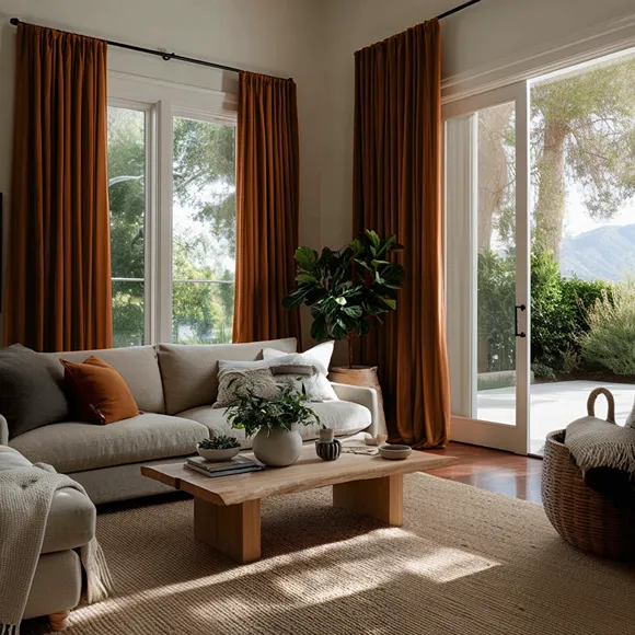 Terracotta Heavyweight Linen Soundproof Curtains